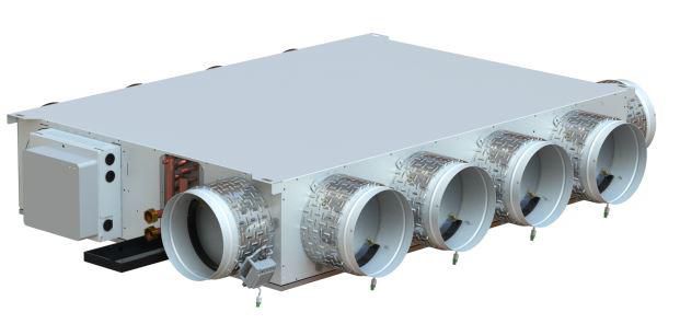 KAZODAN 25 Hochdruck-Kanalzentrale horizontal mit Plenum, motorisierte Klappen, 2 Ausgänge