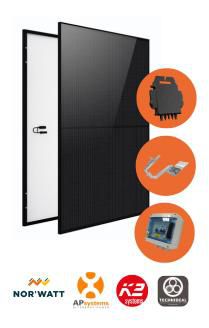 Enecsol PV-Kit 3000 Wp Norwatt 500 Full Black, APsystems Mikro-Wechselrichter, K2 Schiefer, Hochformat