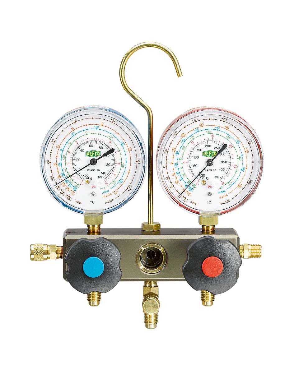 2-Wege-Monteurhilfe (Bypass) mit Trockenmanometern Ø 80 mm für R32/R410A/R407C