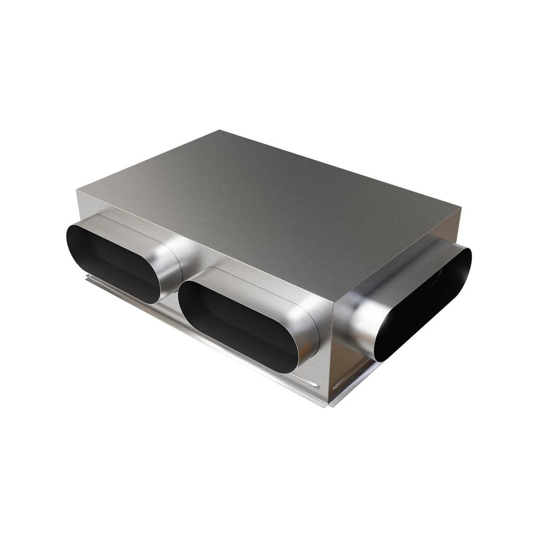 Plenum verzinkter Stahl isoliert mit seitlichen Stutzen 600 x 400 mm, 2 x DN200 + 1 x DN250