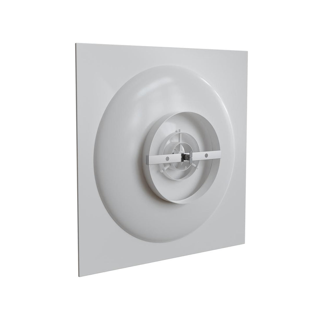 Runder Deckendiffusor Stahl weiß RAL 9016 für Rasterdecke 600 x 600 mm, Anschluss Ø 250 mm