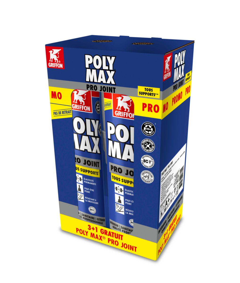 Griffon Poly Max Pro Joint Premium-Dichtstoff weiß, 280-ml-Kartusche, Set 3 + 1 gratis