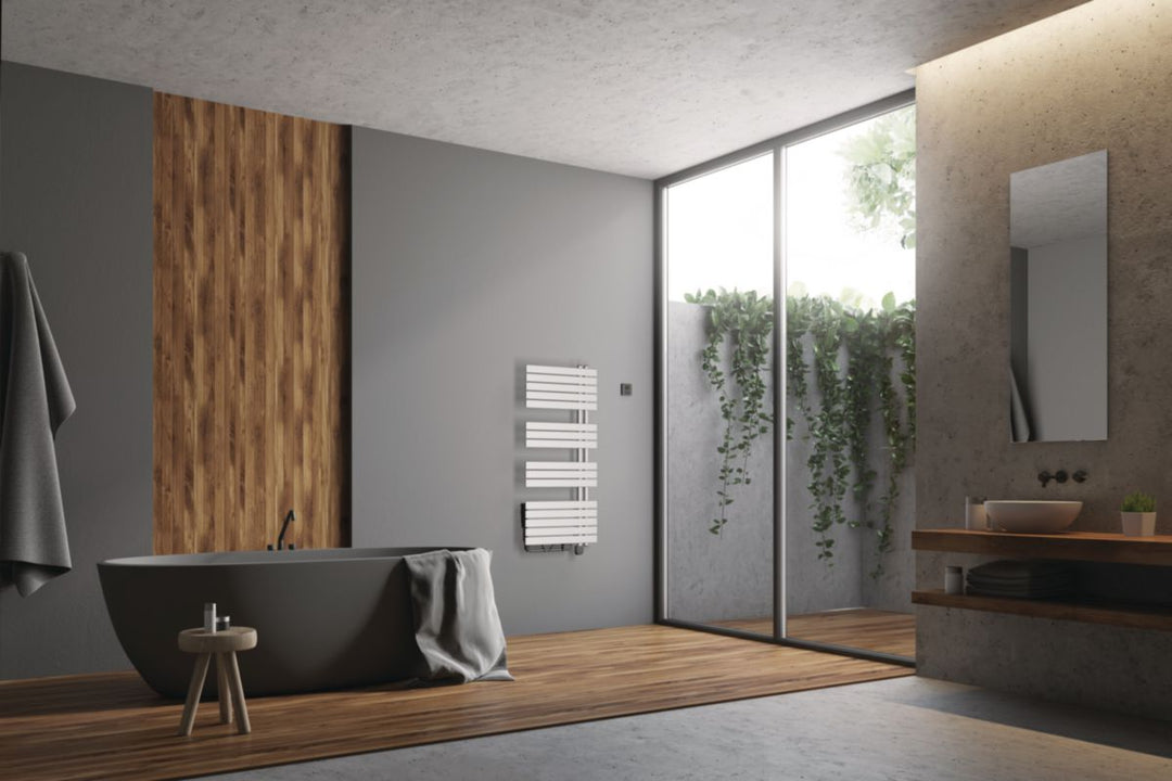 Alterna Concerto 2 asymmetrisch Elektro-Handtuchheizkörper 500 W + Booster 1000 W, 1176/550 mm, Weiß matt