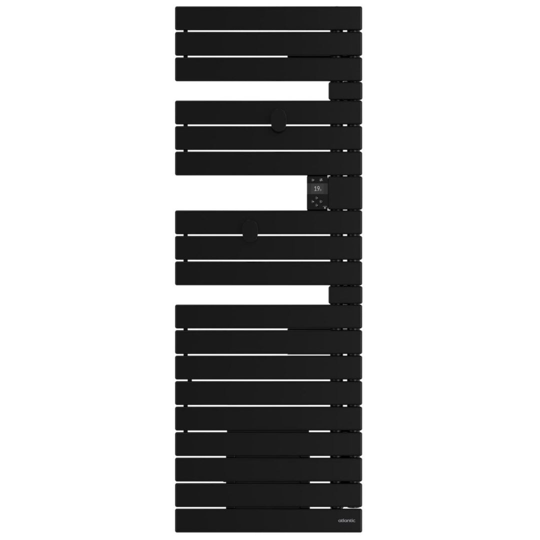 Atlantic Néfertiti WLAN Elektro-Handtuchheizkörper asymmetrisch, Mast rechts, 500 W mit Gebläse 1000 W, schwarz