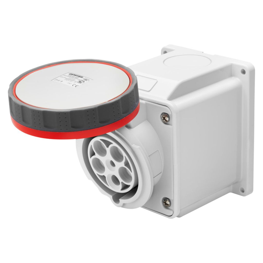 Gewiss CEE-Steckdose Aufbau 10° geneigt, IP67, 3P+E 63 A, 380-415 V, rot, 6h, Schraubanschluss