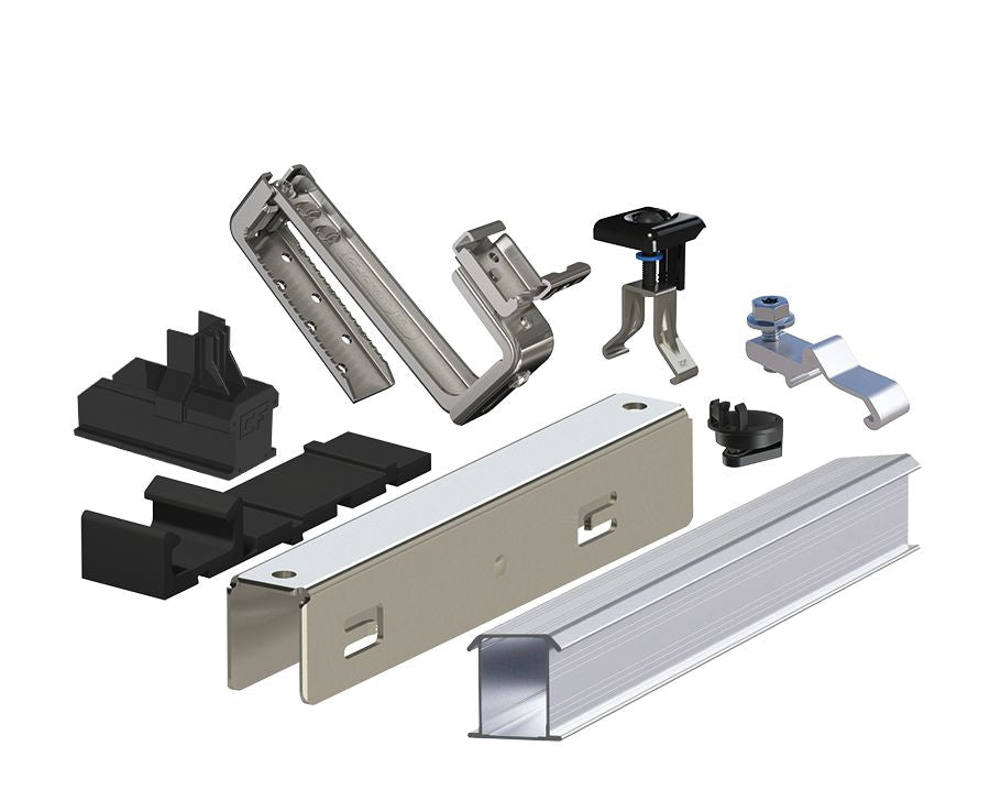 Esdec ClickFit EVO Befestigungsset Ziegeldach, 12 PV-Module hochkant, kurze Schienen