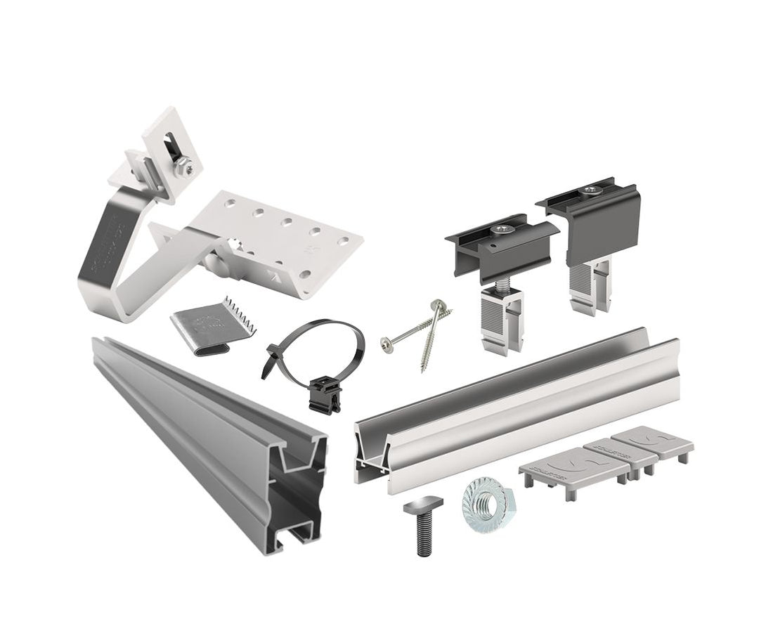 Schletter Befestigungsset Ziegeldach für 6 PV-Module im Hochformat, kurze Schienen