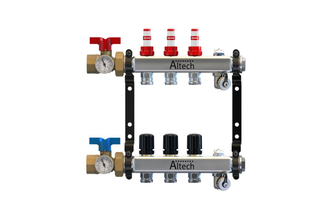 Altech Niedertemperatur-Fußbodenheizungsverteiler Edelstahl komplett, 3 Heizkreise