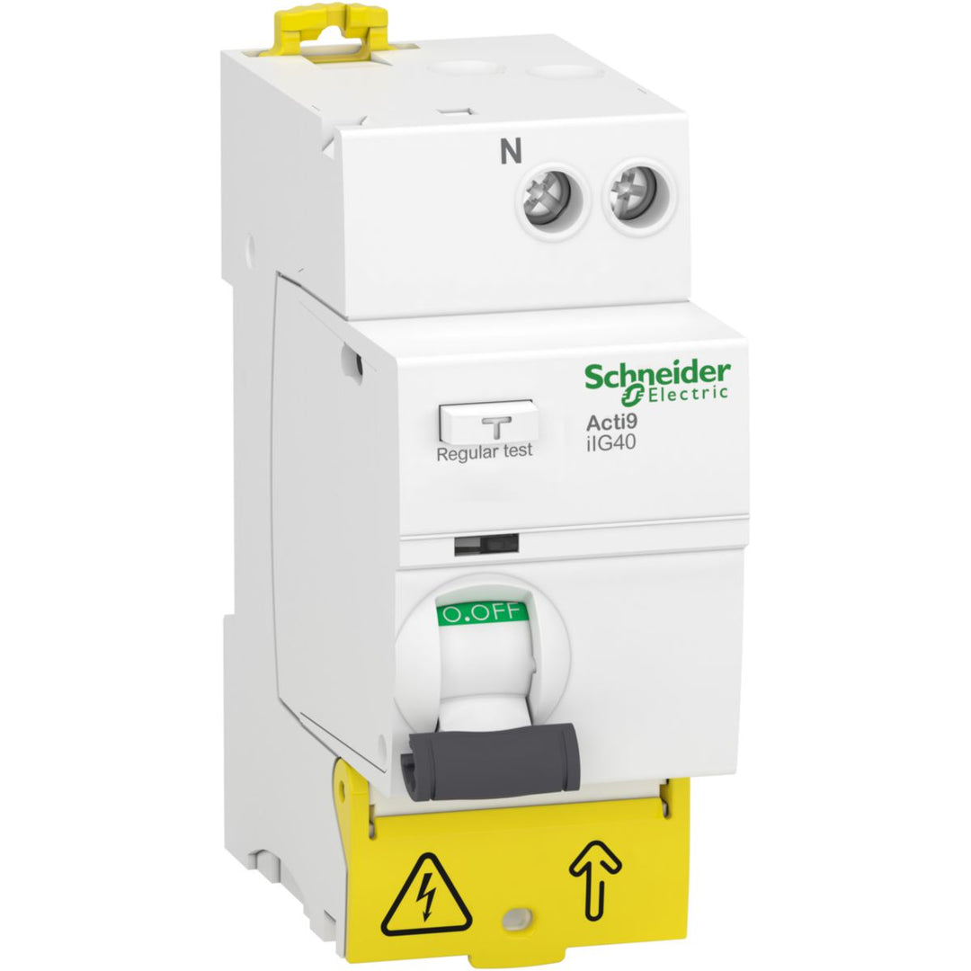 Schneider Electric Acti9 iIG40 FI-Schutzschalter 1P+N 40 A, 30 mA, Typ AC, Einspeisung unten, 4 TE