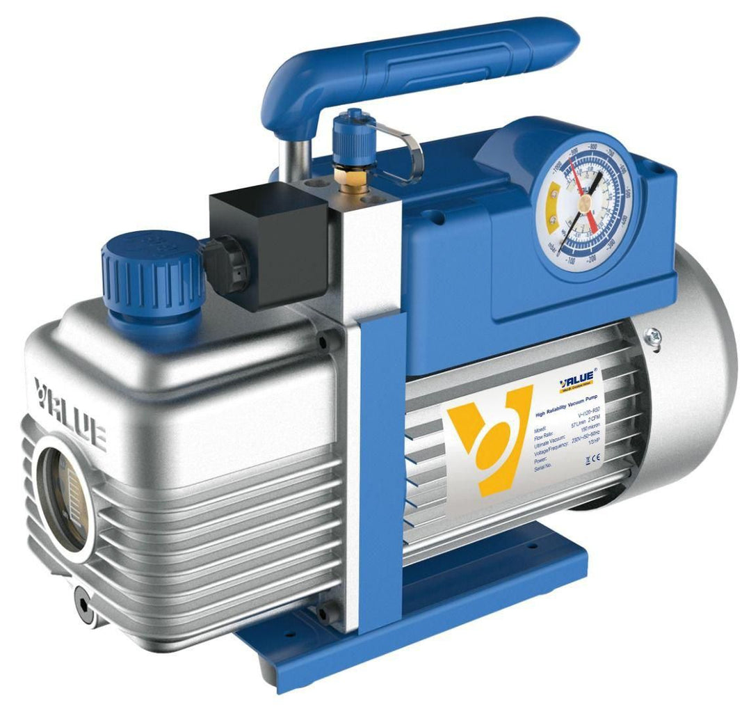 Vakuumpumpe R32 2-stufig 100 l/min mit Vakuummeter und Magnetventil TF-Vi240-R32
