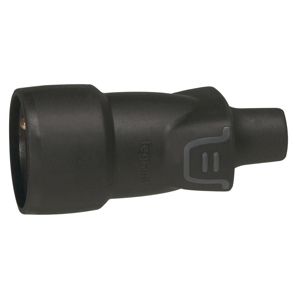 Legrand Gummi-Kupplung 2P+T 10/16 A schwarz, Schraubklemmen, gerader Abgang, IP44, IK08