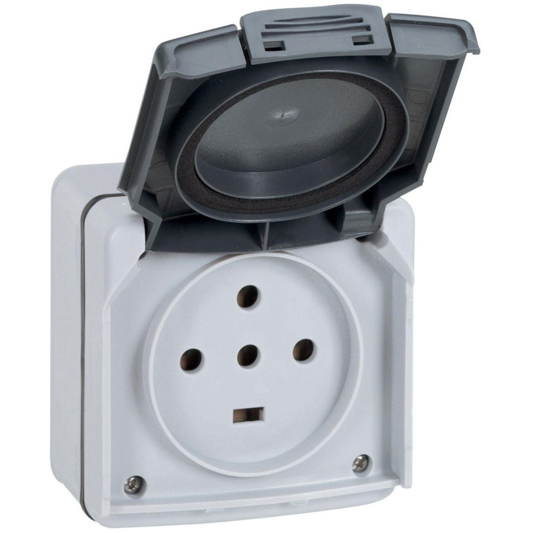 Legrand Plexo Aufputz-Steckdose 3P+N+E 20 A 400 V, IP55, IK08, grau, mit Schutzklappe
