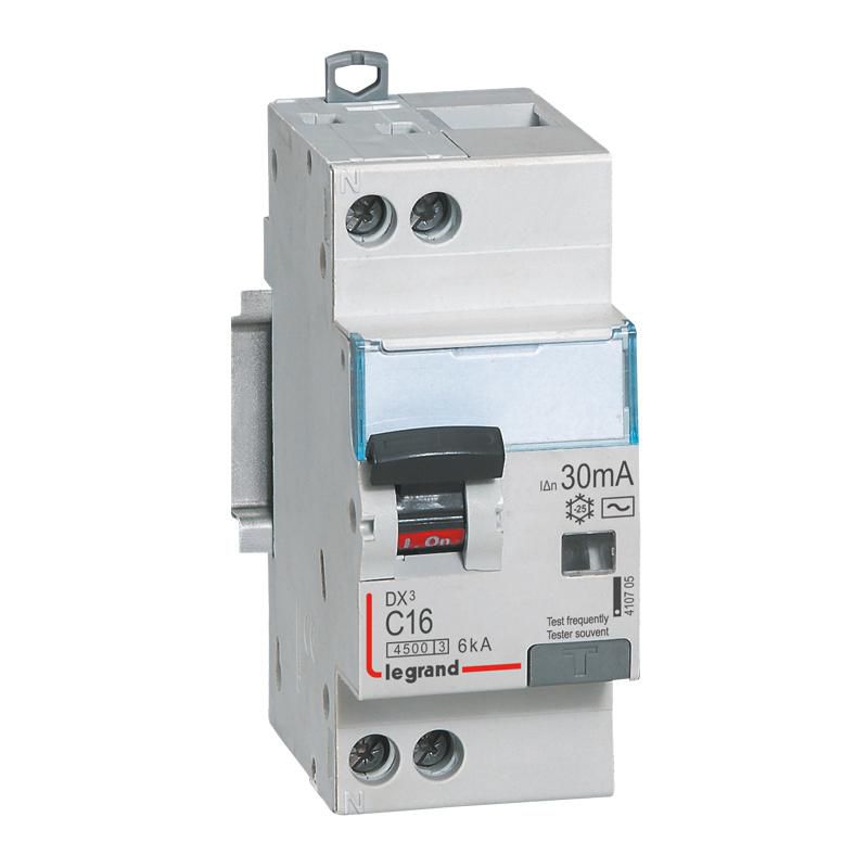 Legrand DX3 FI/LS-Schalter 1P+N 16 A, Typ AC, 30 mA, C-Charakteristik, 6 kA, 2 Module