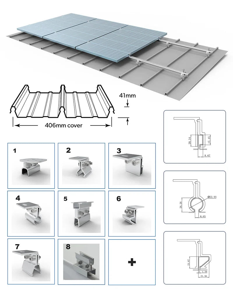 Xiamen Angels Solar Energy Co.,Ltd - Montagesysteme - AS Kliplok Metal Roof Solar Mounting System Solar Roof Clamp Railles Kliplok Kitss - Art. 7566