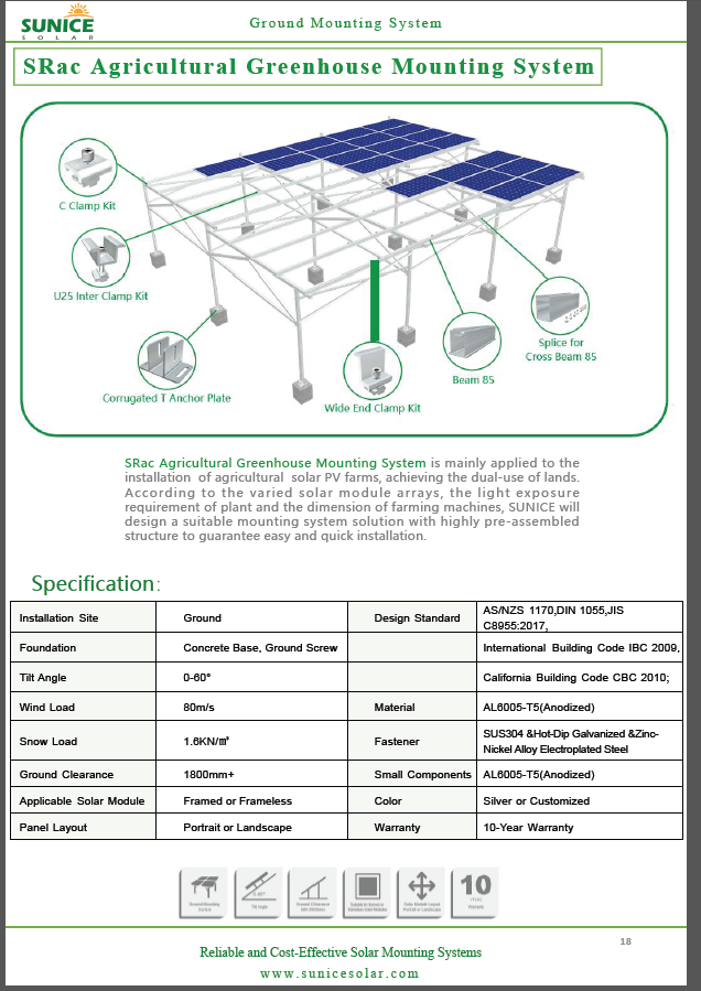Sunice Solar Pte Ltd - Montagesysteme - Agri-PV agricultural green-house solar mounting... Agri-PV agricultural green-house solar mounting system - Art. 9209