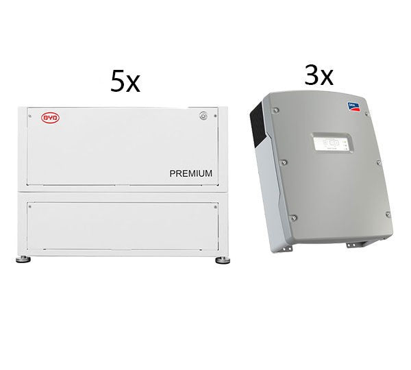 BYD + SMA Solarspeicher B-BOX LVL 2021 15,4 (5 STK./76,8 KWH) + 3X SI 6.0 LOW VOLTAGE LITHIUM-IONEN-BATTERIESPEICHERSYSTEM