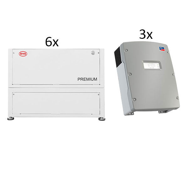BYD + SMA Solarspeicher B-BOX LVL 2021 15,4 (6 STK./92,16 KWH) + 3X SI 8.0 LOW VOLTAGE LITHIUM-IONEN-BATTERIESPEICHERSYSTEM