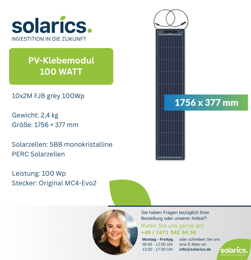 DAS Energy FJB Solarmodul 10×2M Grey – 100Wp, ultraleicht & ideal für Stehfalzdächer