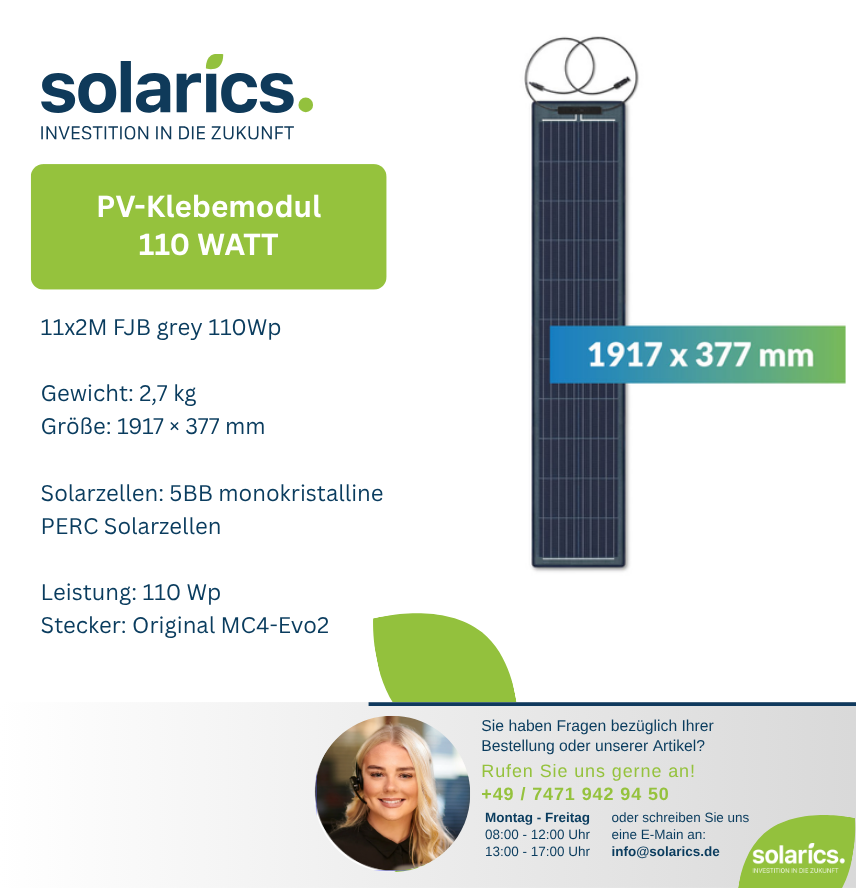 DAS Energy FJB Solarmodul 11×2M Grey – 110Wp, leicht & effizient für Stehfalzdächer