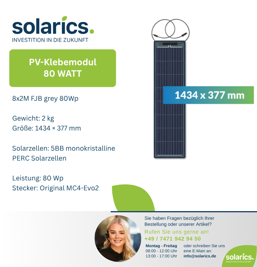 DAS Energy FJB Solarmodul 8×2M Grey – 80Wp, leicht & effizient für Stehfalzdächer
