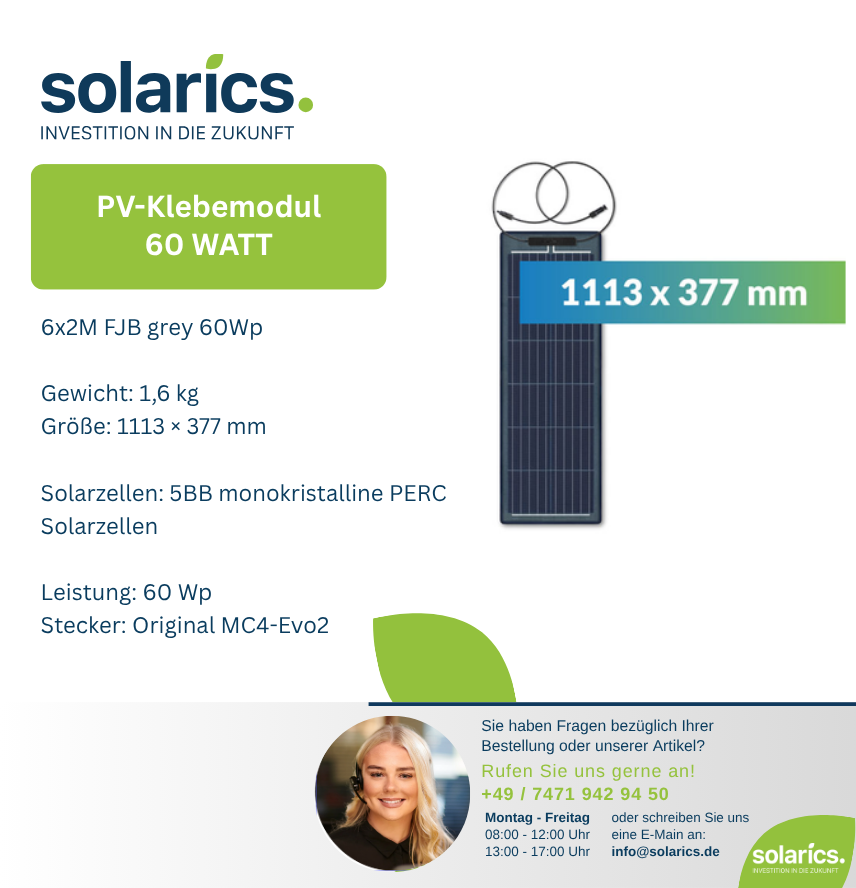 DAS Solar FJB Solarmodul 6×2M Grey – 60Wp, kompakt & robust für flexible Anwendungen