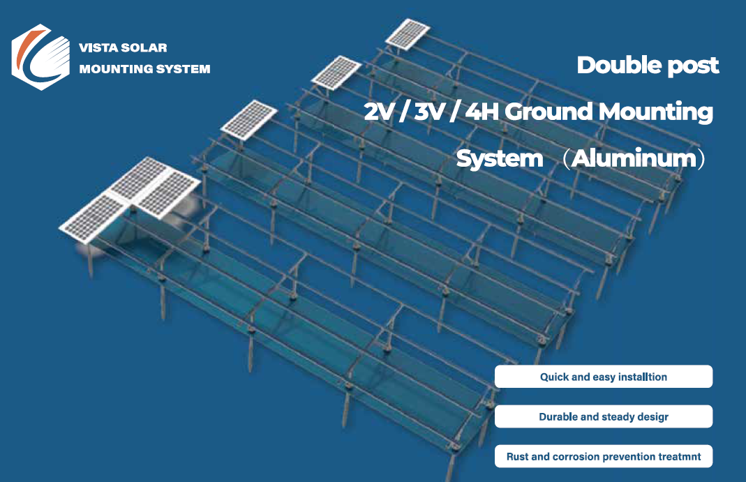 Xiamen Vista International Trade Co., Ltd. - Montagesysteme - Double Post 2/3V/4H Ground Mounting System ( Al... Double Post 2/3V/4H Ground Mounting System ( Aluminium) - Art. 10515