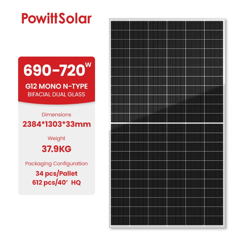 Powitt Solar Co., Ltd. - Solarmodul - G12 N-TYPE PW-66M690-720HG12-BD PW-66M705HG12-BD - Art. 228447