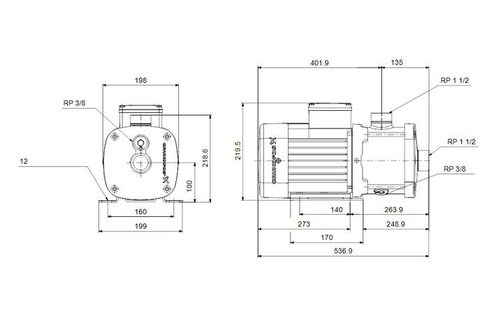 GRUNDFOS Mehrstufige Blockpumpe CM 10-4 A-R-G-E-AQQE F-A-A-N Art. 96943261