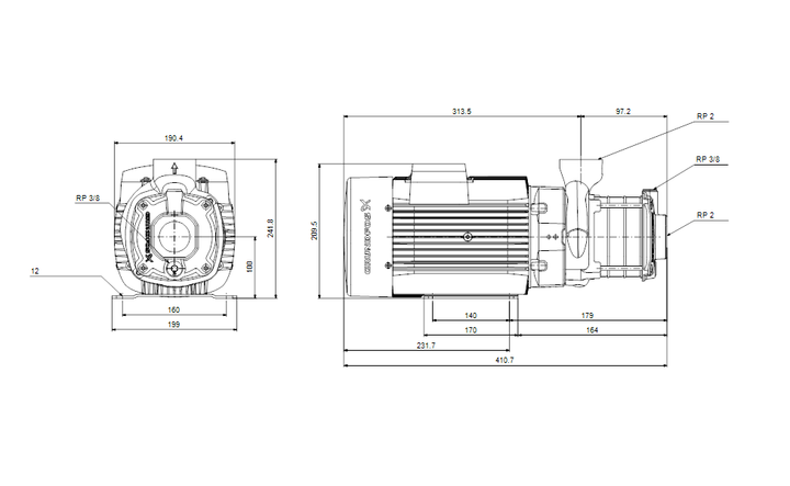 GRUNDFOS Mehrstufige Blockpumpe CM 25-1 A-R-A-V-AQQV F-A-A-N Art. 97516632