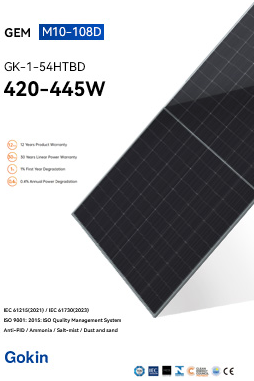 Gokin Solar Co., Ltd. - Solarmodul - Gem M10-108D 420-445W GK-1-54HTBD-445M - Art. 225780