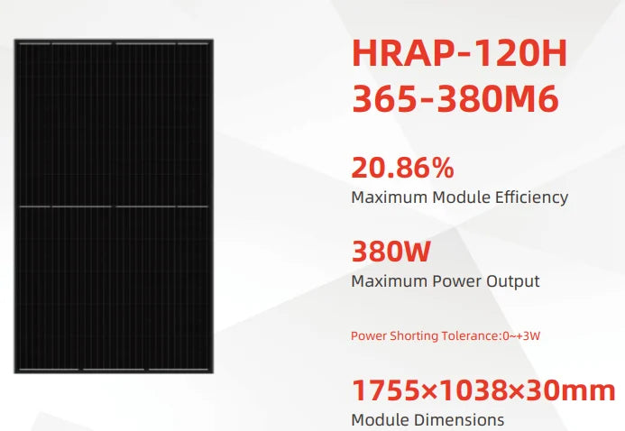 Apex Solar Energy Technology  (Yangzhou)  Co., Ltd. - Solarmodul - HRAP-120H 365-380M6 Black 365 - Art. 195691
