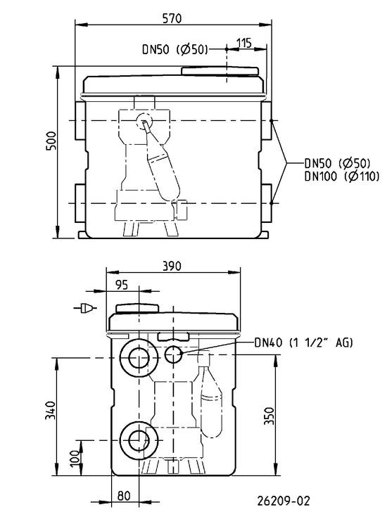JUNG PUMPEN Überflurbehälter Hebefix 100 H, o.Pumpe - Art. JP09348