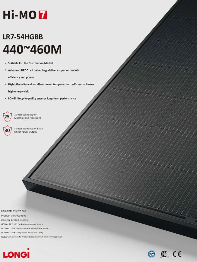 LONGi Solar Technology Co., Ltd. - Solarmodul - Hi-MO 7 LR7-54HGBB 440~460M (Canada) LR7-54HGBB-445M - Art. 235154