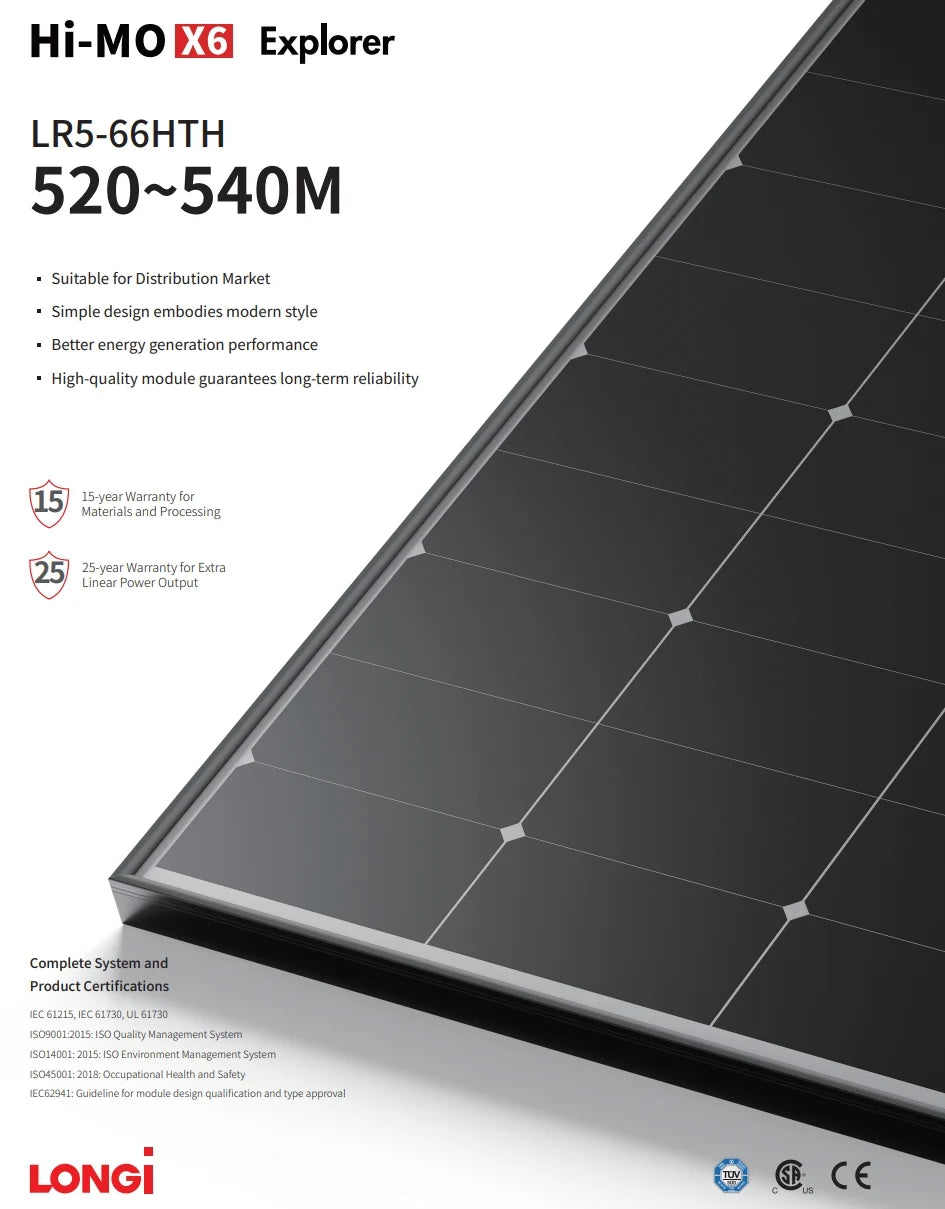 LONGi Solar Technology Co., Ltd. - Solarmodul - Hi-MO X6 Explorer LR5-66HTH 520-540M LR5-66HTH-520M - Art. 214006