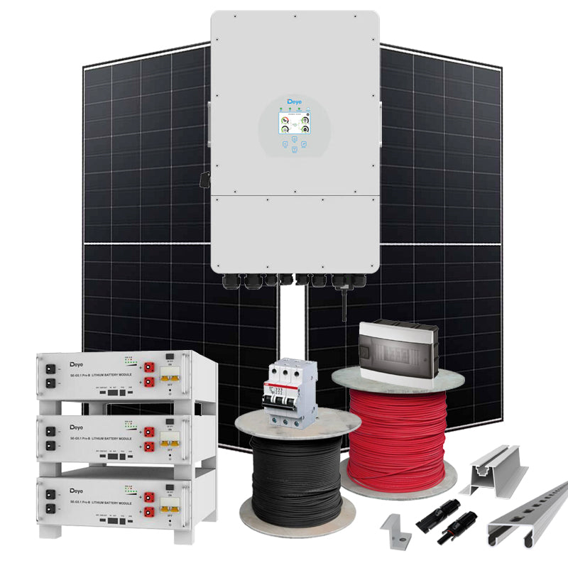 Hybrid Solaranlage 12 kW Deye+LONGI (Wechselrichter-12kW, Panels-12.88kW, Batterie-15.36kWh)