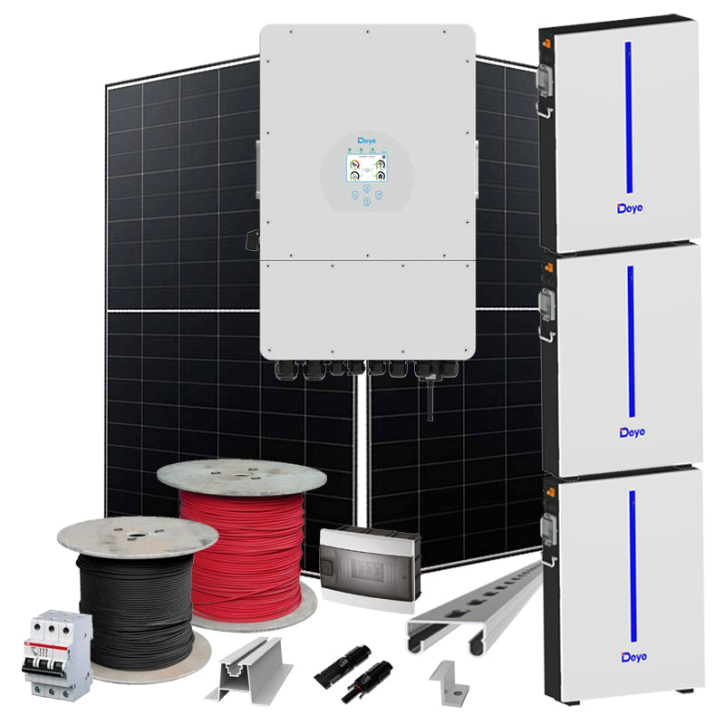 Hybrid Solaranlage 12 kW Deye+LONGI (Wechselrichter-12kW, Panels-12.88kW, Batterie-18.42kWh)