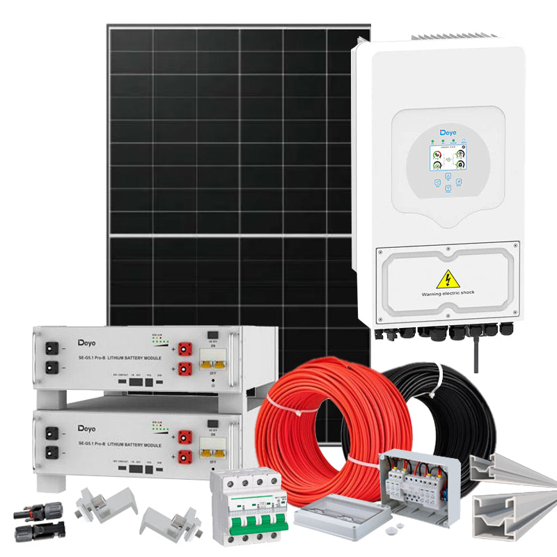 Hybrid Solaranlage 6 kW Deye+LONGI (Wechselrichter-6kW, Panels-6.44kW, Batterie-10.24kWh)