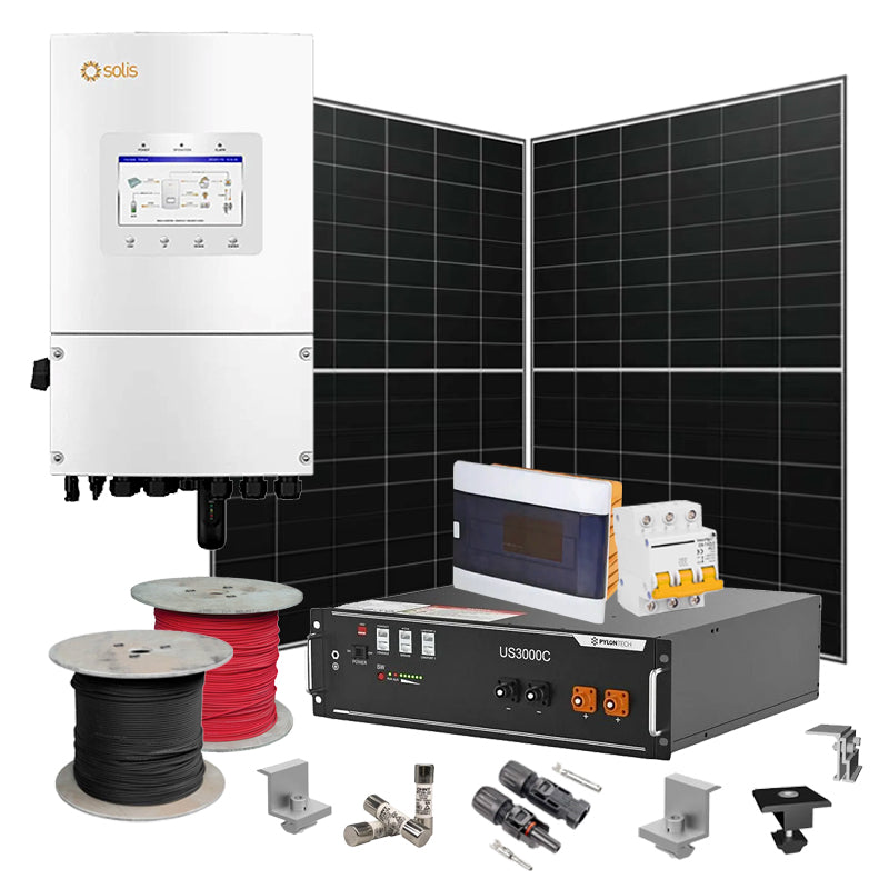 Hybrid Solaranlage 6 kW Solis+LONGI+Pylontech (Wechselrichter-6kW, Panels-6.44kW, Batterie-3.55kWh)