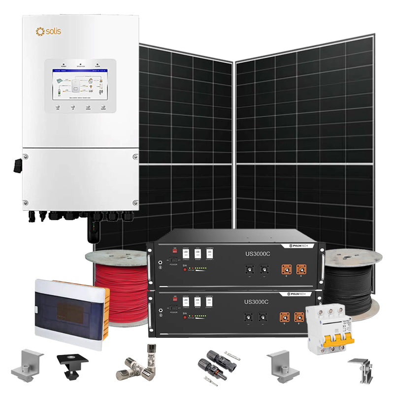 Hybrid Solaranlage 6 kW Solis+LONGI+Pylontech (Wechselrichter-6kW, Panels-6.44kW, Batterie-7.1kWh)