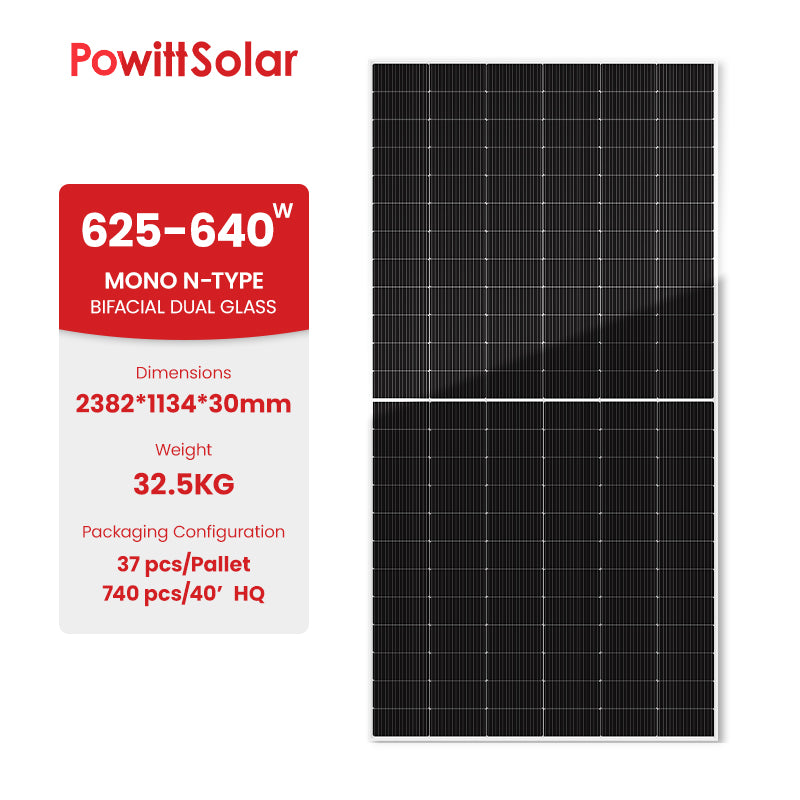 Powitt Solar Co., Ltd. - Solarmodul - M10 N-TYPE PW-66M625-640HM10L-BD PW-66M625HM10L-BD - Art. 228507