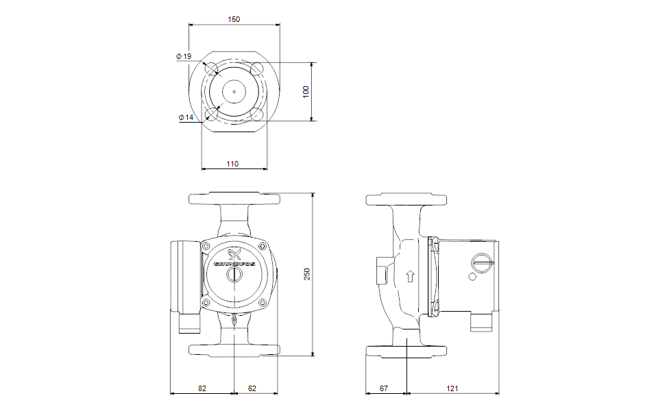 Grundfos Nassläufer-Umwälzpumpe UPS 40-50 FN 250 art .99255501