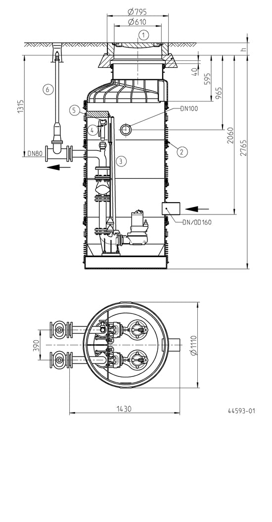 JUNG PUMPEN Kunststoffschacht PKS-D1000-D80 - Art. JP44381