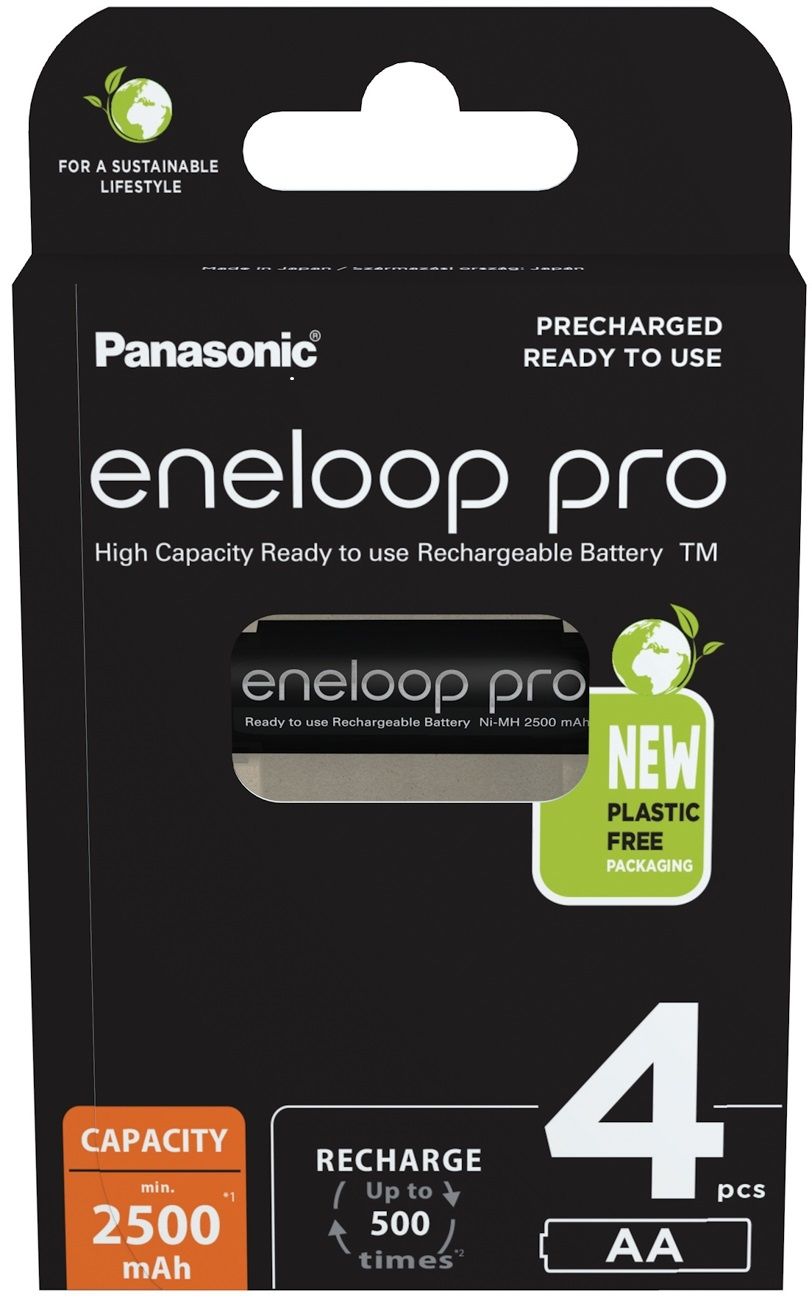 Panasonic Eneloop Pro BK-3HCDE – AA NiMH Akkus 2500 mAh im 4er-Blister (Kartonverpackung)