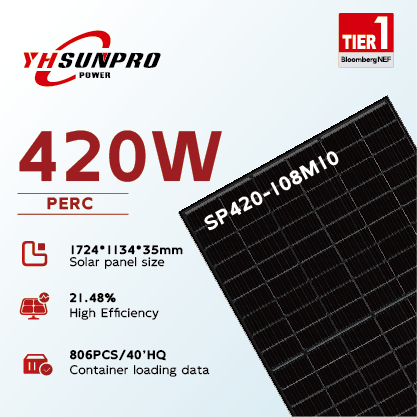Zhejiang Sunpro Power Technology Co., Ltd. - Solarmodul - SP395~420W-108M10 black frame/ sliver frame/ fu... SP410-108M10 - Art. 211920