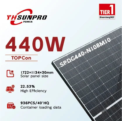 Zhejiang Sunpro Power Technology Co., Ltd. - Solarmodul - SPDG410~440W-N108M10 Black Frame & Bifacial Tra... SPDG435-N108M10 - Art. 212235