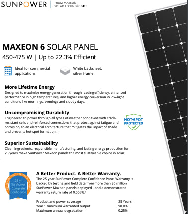 AZ Solar di Buompastore Angelo - Solarmodul - SunPower
                                                        Maxeon 6 COM, 450-475 W SPR-MAX6-460-COM - Art. 207825