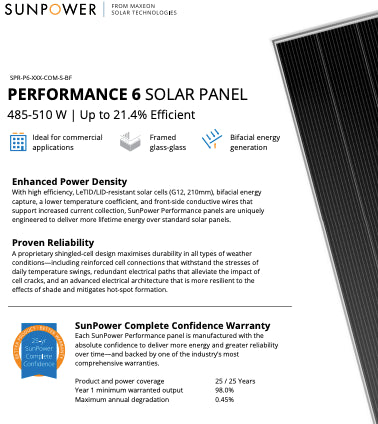 Solfinity sp. z o.o. sp.k. - Solarmodul - SunPower
                                                        Performance 6 COM-S Bifacial, 485-510 W SPR-P6-505-COMS-BF - Art. 195207