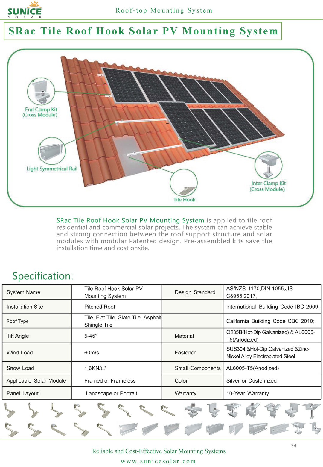 Sunice Solar Pte Ltd - Montagesysteme - Tile Roof Hook Solar Mounting System Tile Roof Hook Solar PV Mounting System - Art. 9210