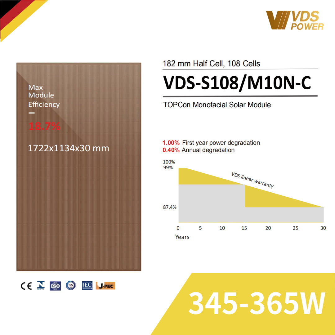 Jiangsu VDS Renewable Technology Co., Ltd. - Solarmodul - VDS-S108/M10N-C 345-365W VDS-S108/M10N-C 345W - Art. 231672