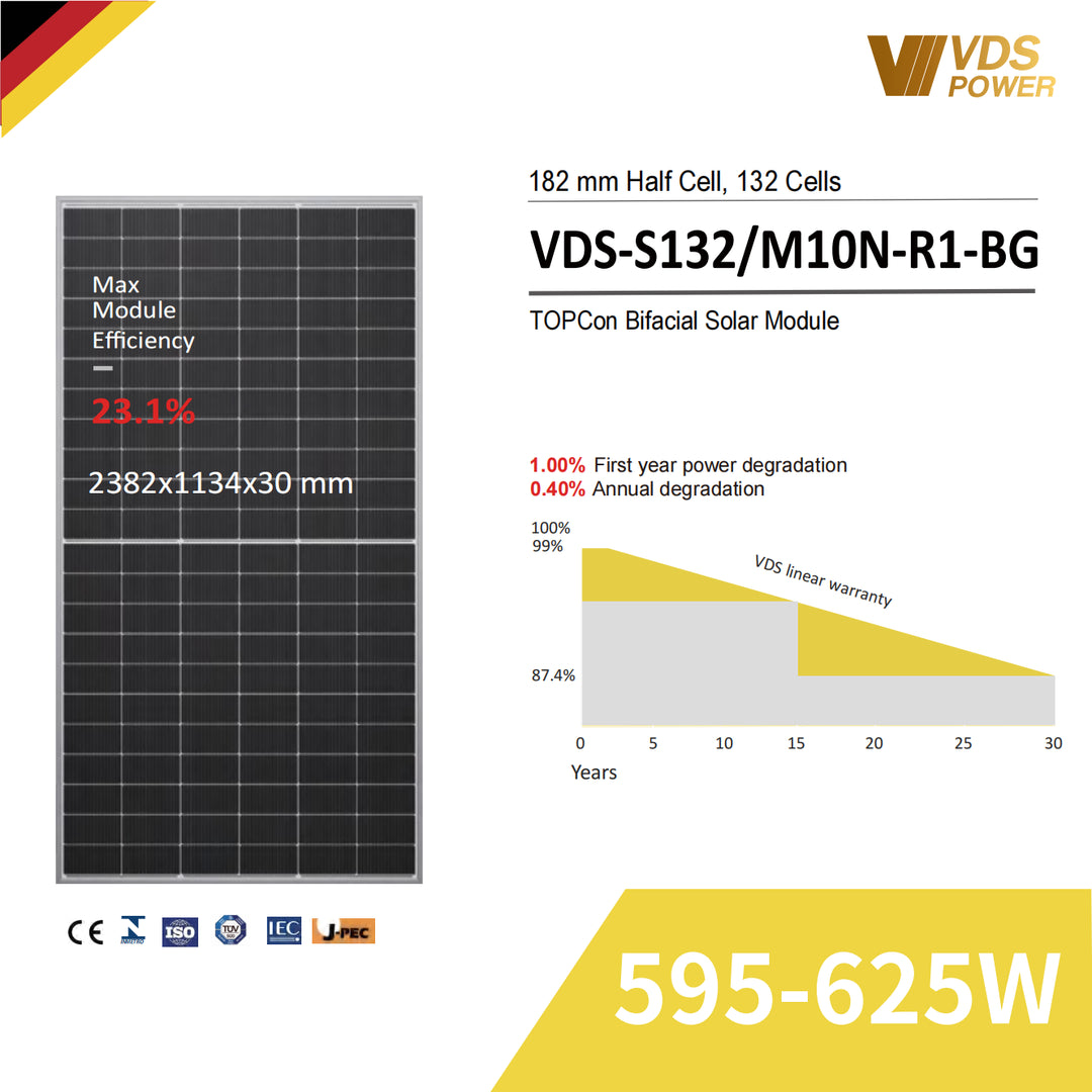 Jiangsu VDS Renewable Technology Co., Ltd. - Solarmodul - VDS-S132/M10N-R1-BG 595-625W VDS-S132/M10N-R1-BG 605W - Art. 231714